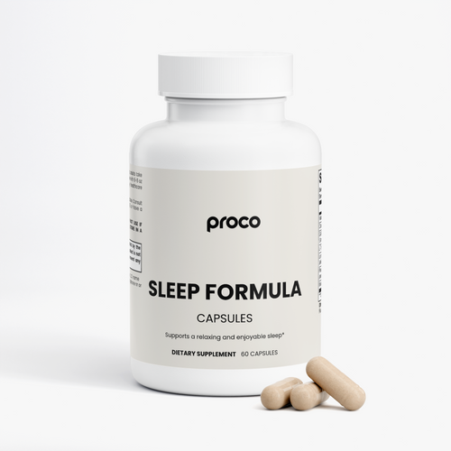 Proco Sleep Formula bottle with capsules beside it